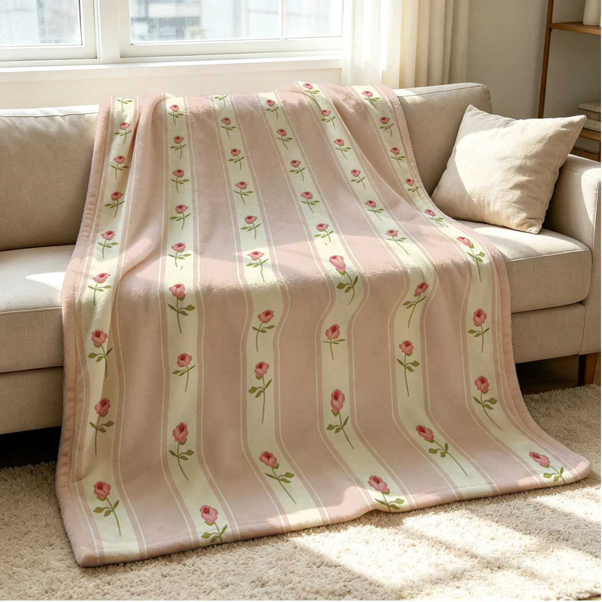 Rose Trim Flannel Blanket Warm Soft Halloween Christmas Couch Warm Cozy Decorative Decor Gift for All Season