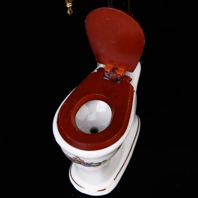 Vintage Victorian style bathroom porcelain toilet doll house miniature white + gold