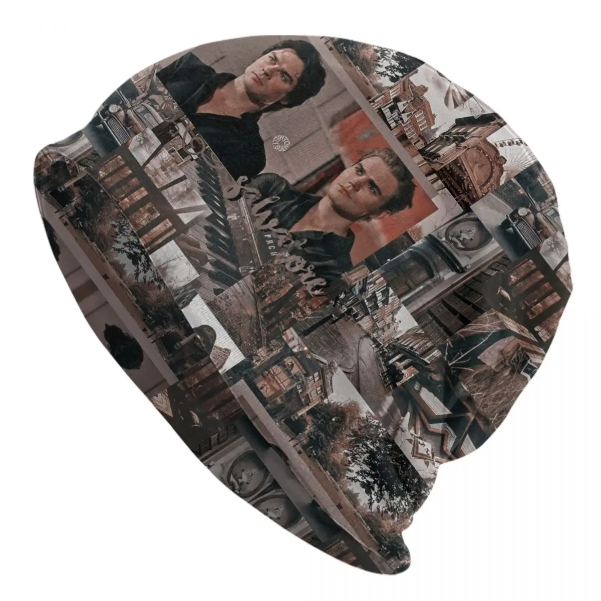 Custom The Vampire Diaries Damon Salvatore Collage Beanie Cap Unisex Knitted Hats Outdoor Ski Fantasy Film Skullies Beanies Caps