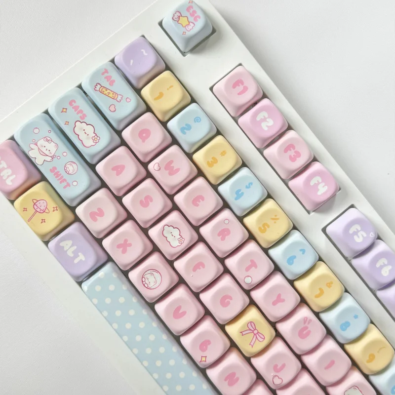 Cute Candy Bear PBT Keycaps,131 Keys MOA Profile Custom Doubleshot GMK Keyboard Caps For MX Switches Mechanical Keyboards