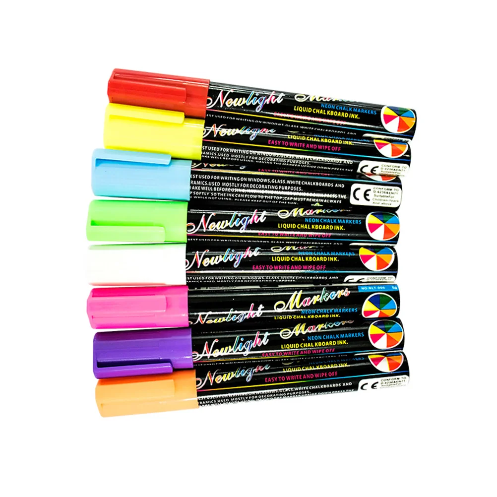 8 قطعة مجموعة أقلام الطباشير السائلة الفلورسنت متعددة الألوان للوحات النوافذ الزجاجية أقلام النيون للكتابة بنفسك