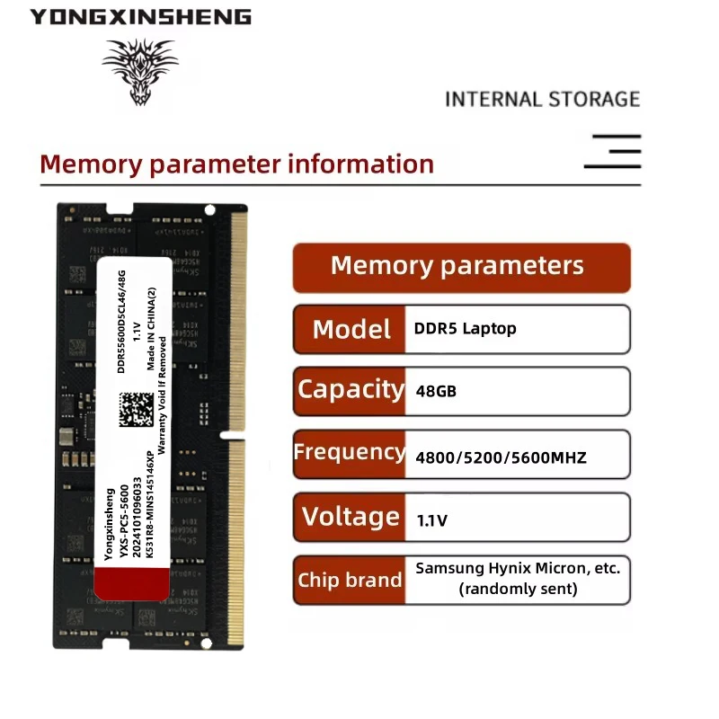 DDR5 RAM 48GB 4800Mhz 5200Mhz 5600Mhz PC5 1.1V SODIMM 262PIN NON