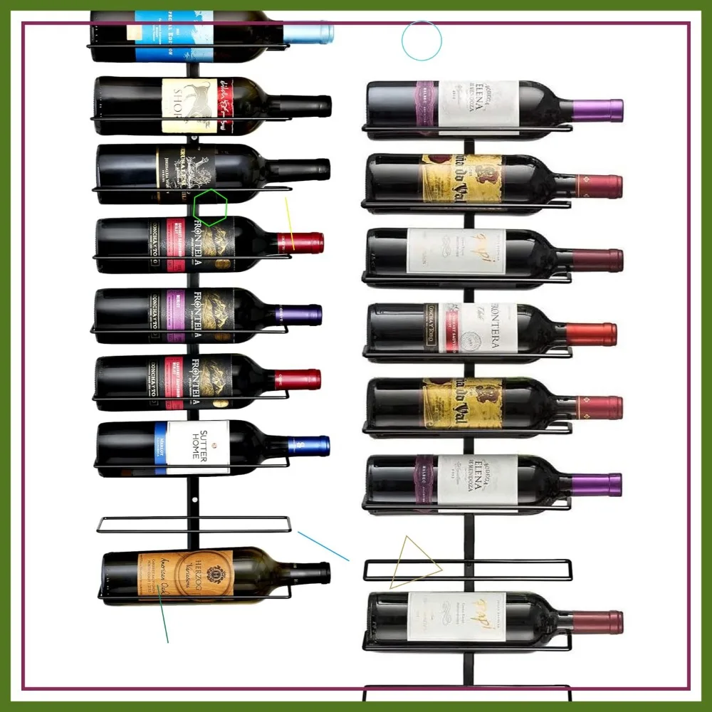 

Modern Black Metal Wall Mount Wine Rack 2-Pack, Holds 9 Bottles Each for Home Bar or Kitchen