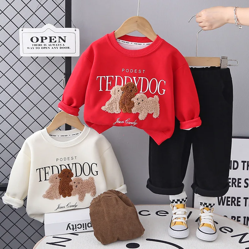 

Children'S Clothing Autumn Winter Sets For Boys Casual Tracksuit Cute Dog Print Crew Neck Sweatshirt Pants 2pcs Suits 0-5 Years