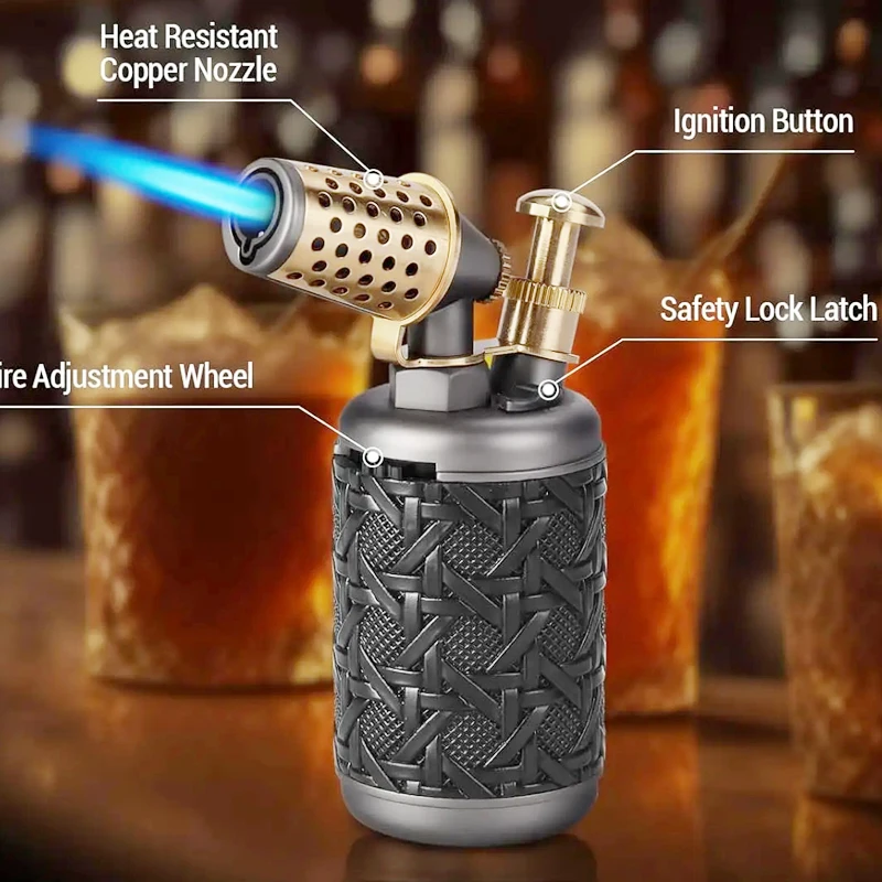 

JOBON Adjustable Refillable Torch Lighter Blue Jet Turbo Flame BBQ Cooking Lighter Vintage Cigar Antique Fixed Flame Safety Lock