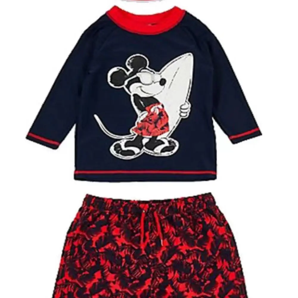 Baby Boys Swimwear Cartoon Mickey Mouse Print 3 Pcs Set Float Bathing Children Surfing Pajama Suit Kid Long Sleeve Beach Wear