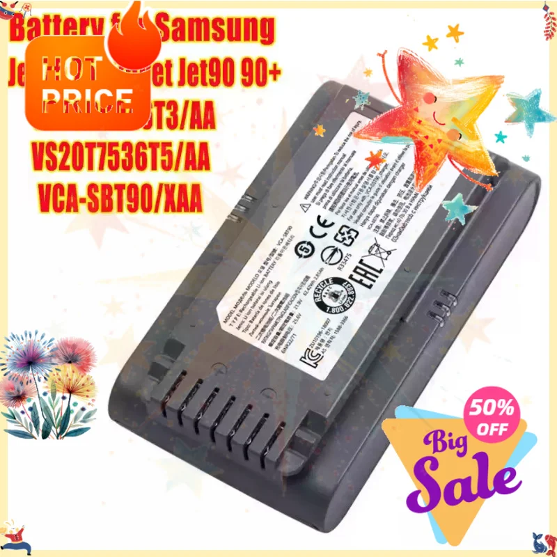 SWZY VCA-SBT90 4000mAh 5000mAh for Samsung VS9000 JET75 JET90 JET90E VS20R9074S2 VS20T7551P5 VS20R9078S2 Vacuum Cleaner Battery