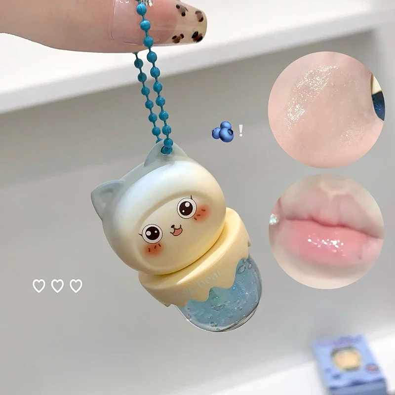 Gege urso bonito fruta óleo labial hidratante shimmer espelho brilho labial plumping hidratante cuidados com os lábios maquiagem batom de cristal transparente bálsamo