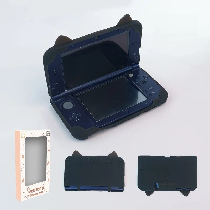 3D-siliconen hoesje met kattenoren voor de nieuwe Nintendo 3DS LL/XL, volledig beschermend, zachte hoes met extra dikke hoeken, krasbestendig en schokabsorberend.