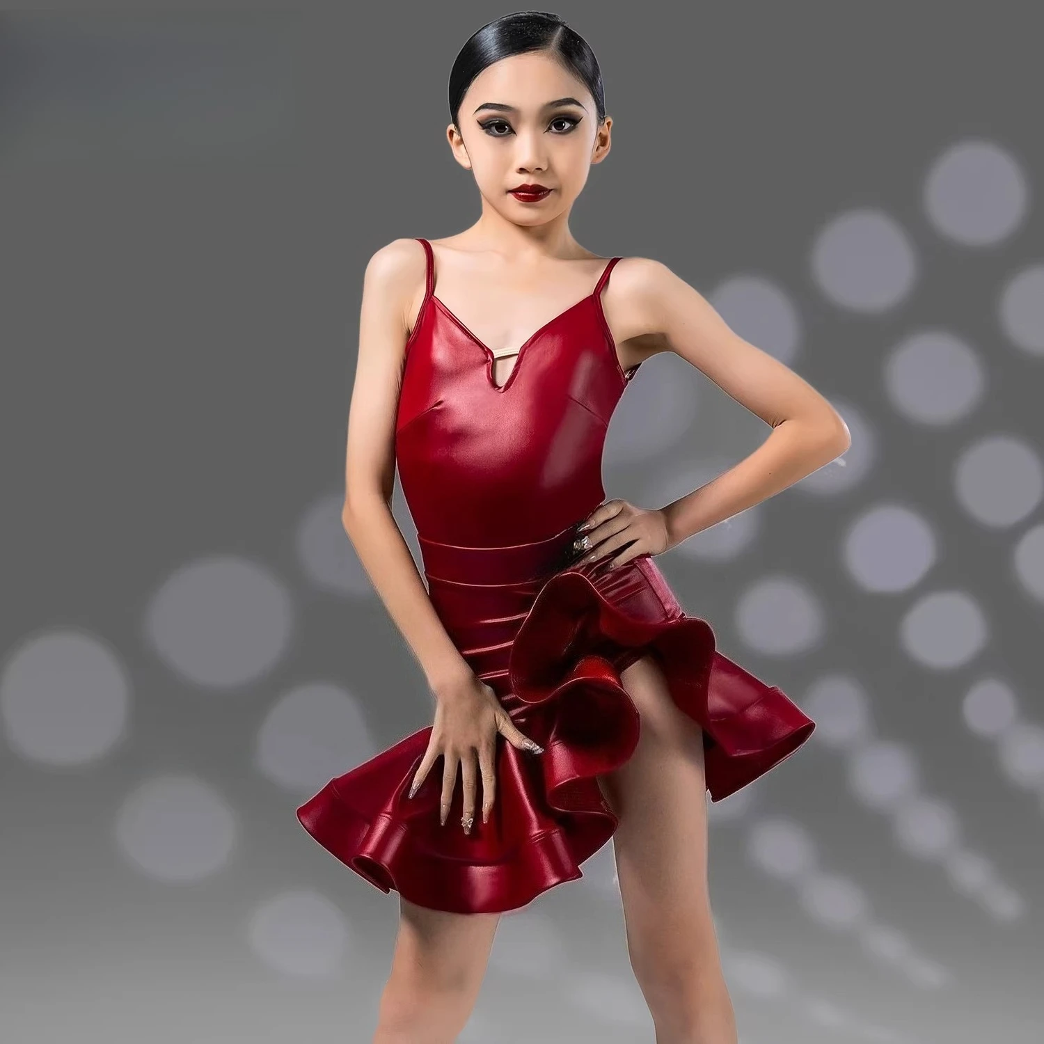 

Костюм для латиноамериканских танцев для девочек, детский костюм для выступлений по латинским танцам, юбка на бретелях, одежда для бальных танцев, тренировочный костюм для танцев