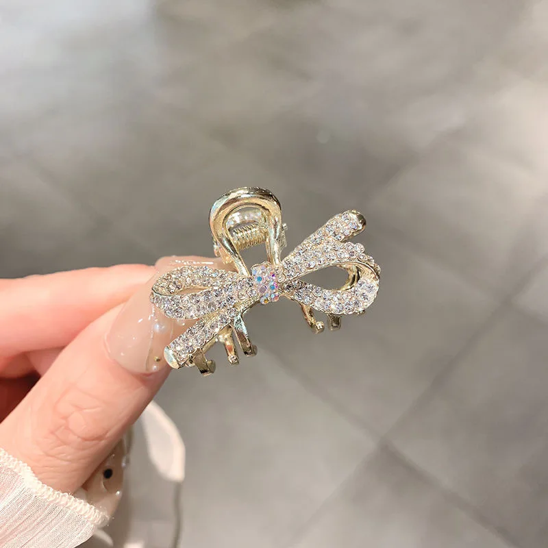 Cute Korean Style Rhinestone Bow Hair Claw Clips, Mini Sweet Hair Clips for Bangs & Half Up Hairstyles Women Girls Bangs view 4