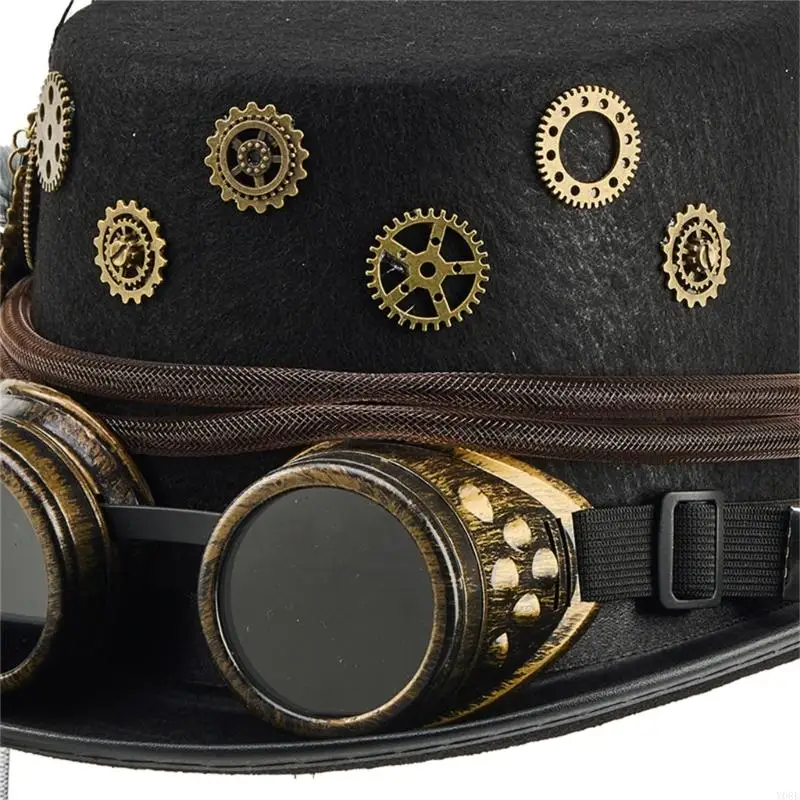 Steampunks-Themen-Mesh-Schleier-Top-Cap mit verstellbaren Brillendekoren, Modeaccessoire, Halloween-Kostümhüte, Y08E – Detail 5
