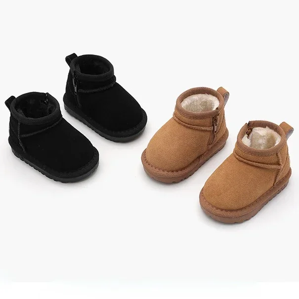 Children Winter Suede Upper snow Boots Baby kids Warm Soft Toddler ankle Boots Boys Girls Fashion plush Cotton Shoes size 16-30