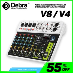 Debra Audio Mixer V8 DJ Audio Interface Mixing Console Bluetooth Record PC 48V Phantom Power Delay Repaeat Effect