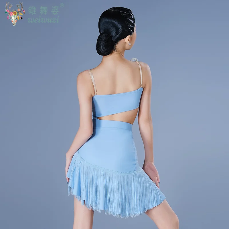 어린이 전문 숄더 슬래시 서스펜더 라틴 댄스 연습복 소녀 탱고 살사 삼바 볼룸 댄스 공연 의상