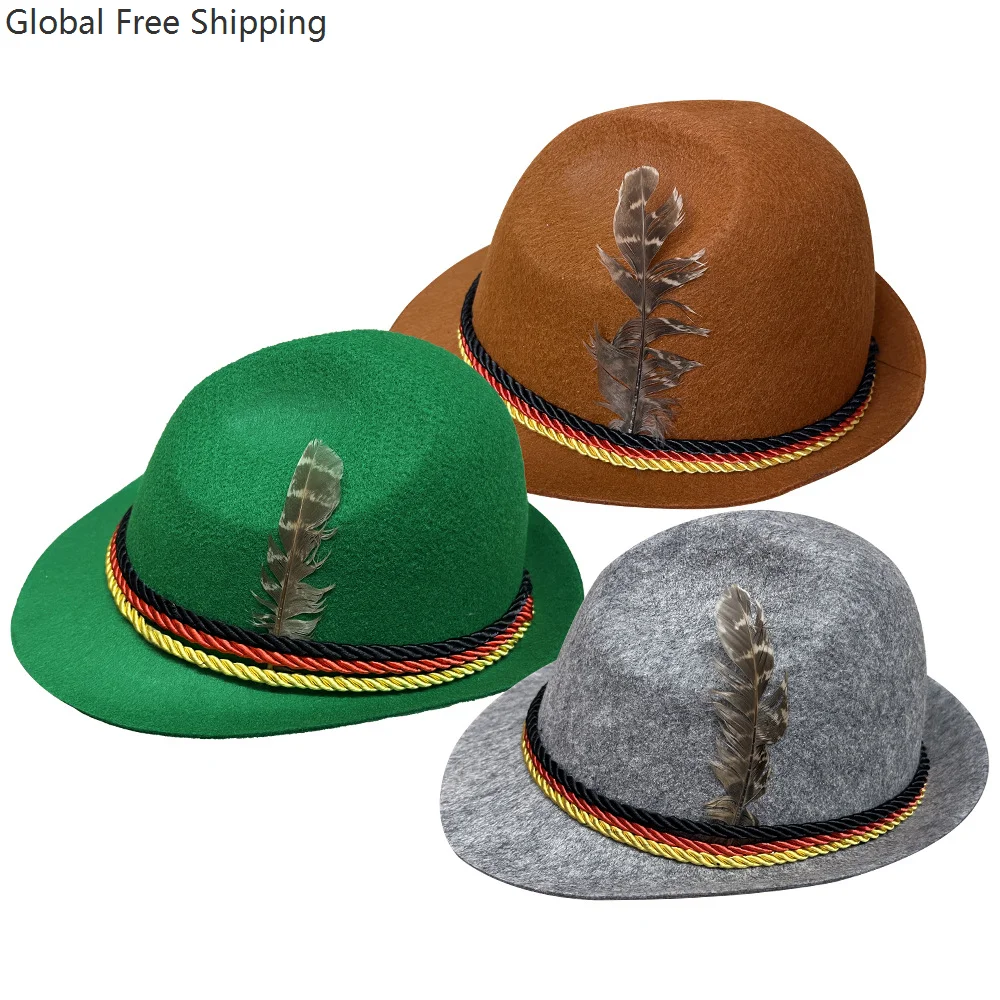 

German Oktoberfest Jazz Hat Gray Non-woven Shaped Jazz Feather Halloween Carnival Party Cosplay Hat Performance Accessories 2025