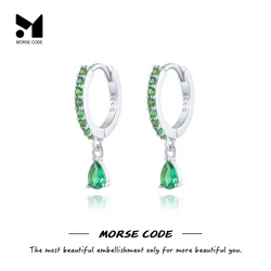 MC 925 Sterling Silver Huggie Hoop Earrings for Women Rainbow Black Crystal Zircon Water Drop Hanging Prevent Allergy Pendientes