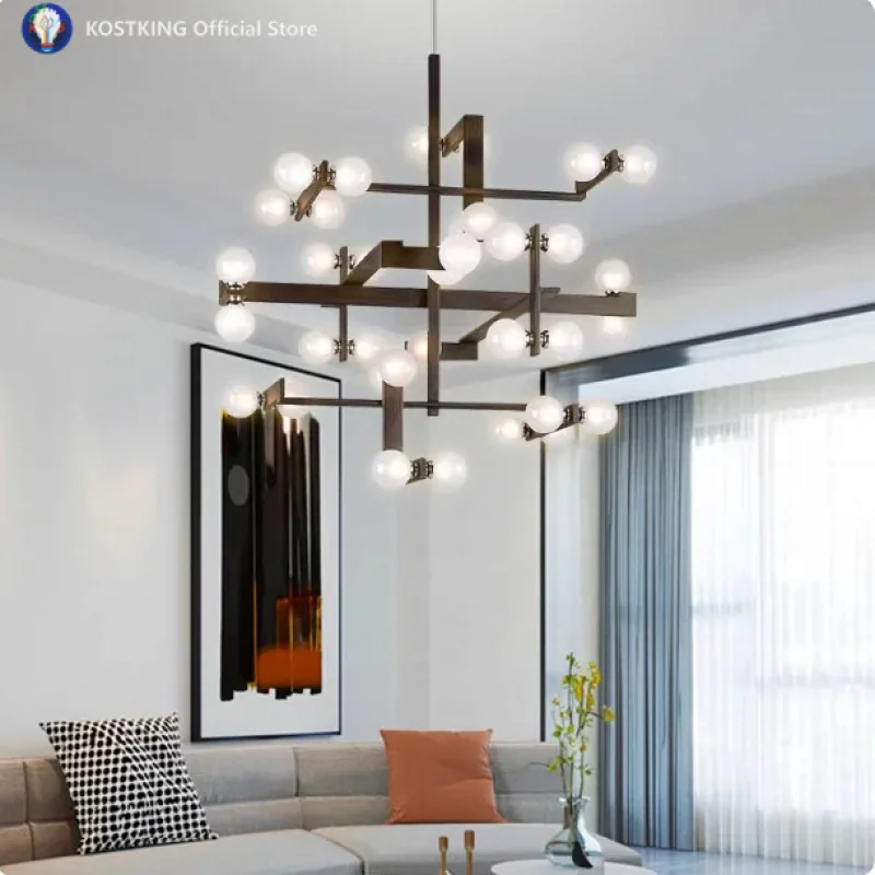 

Personalized Post-Modern Luxury Living Room Chandelier Designer Model House Nordic Study Stackable Network Iron And Glass Lamp