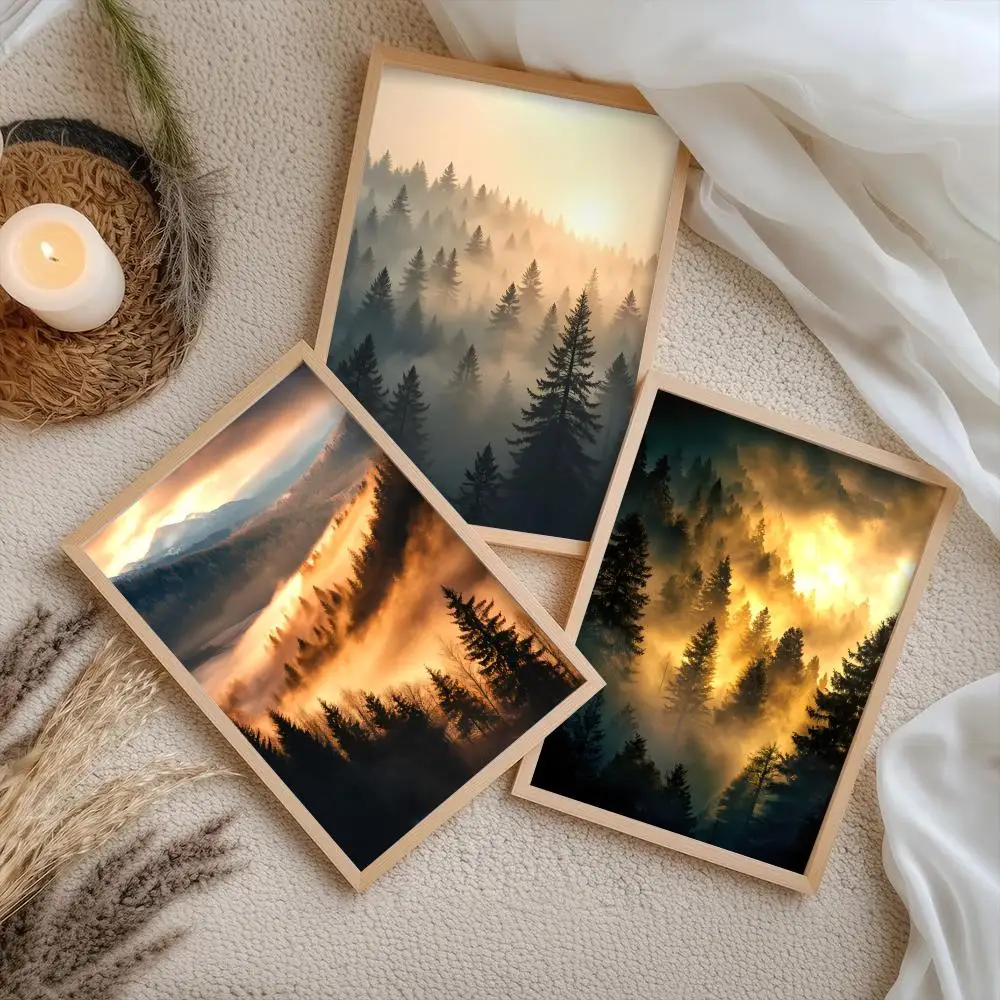 Misty Mountainside Poster HD Wall Stickers Mural Self-Adhesive Decals Home Decor Bedroom & Living Room Gift Idea