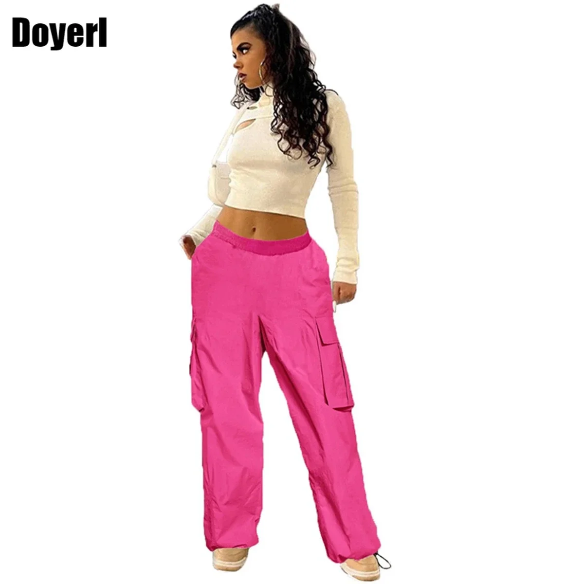 Pocket Cargo Pants Women Summer Ladies Y2K Elastic High Waist Casual Straight Joggers Sweatpants Baggy Pants Trousers Streetwear