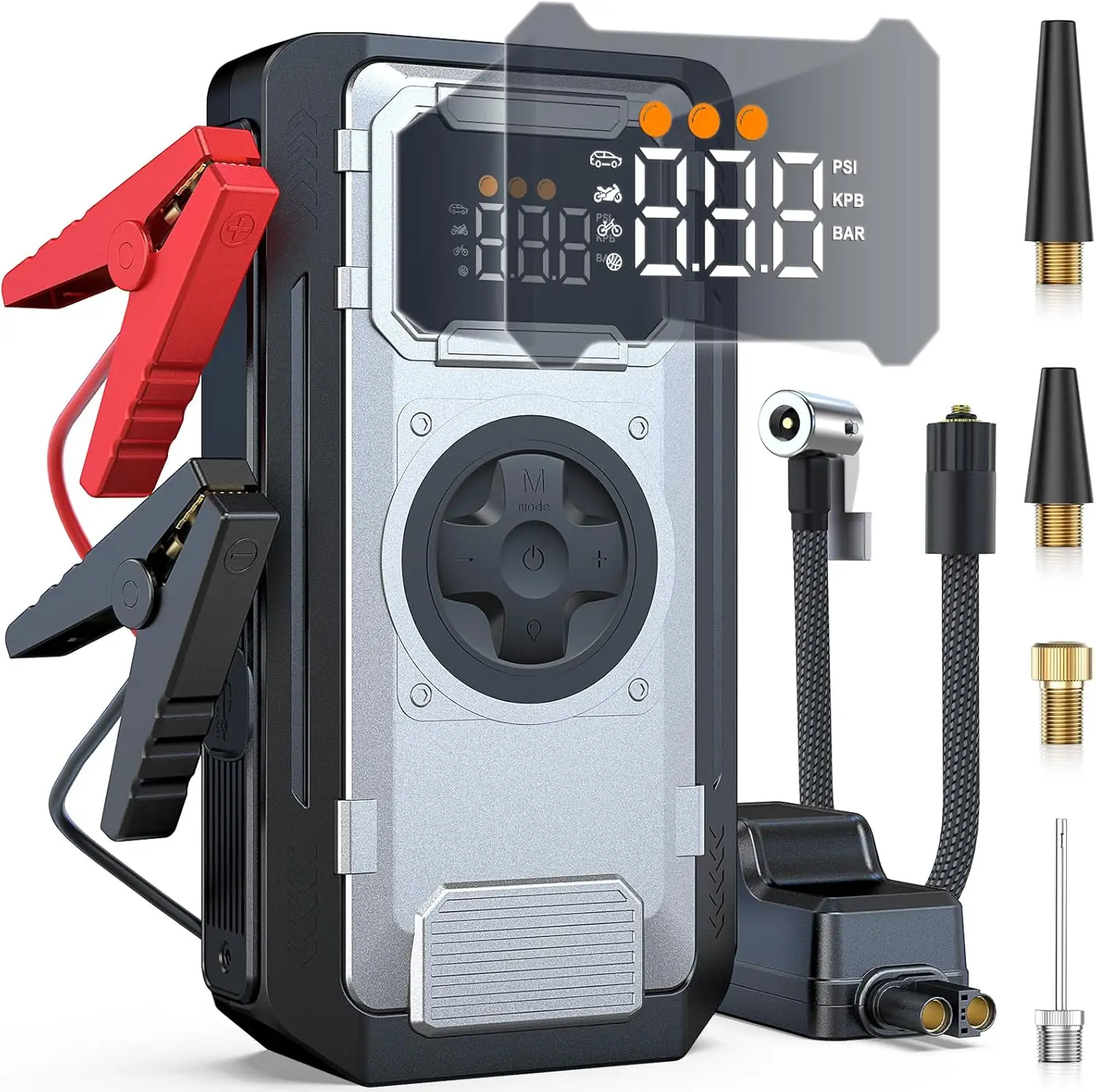 

Portable Car Jump Starter with Air Compressor, 150PSI for Gas/Diesel Engines, 12V Emergency Kit