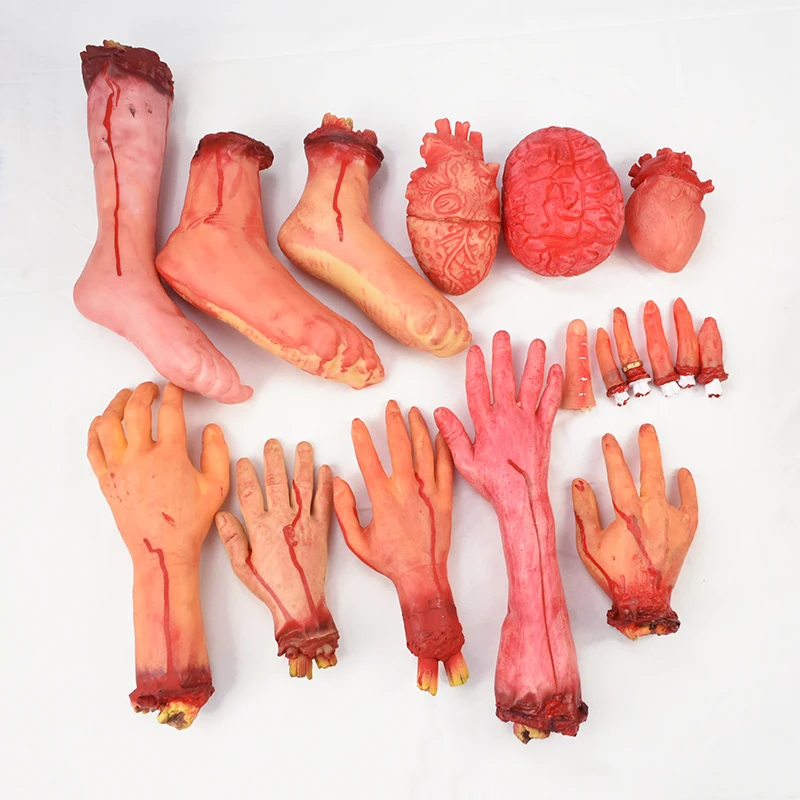 

1Pcs Halloween Horror Props Scary Fake Hand Finger Leg Foot Brain Heart Bloody Hand Haunted House Halloween Party Decor Supplies