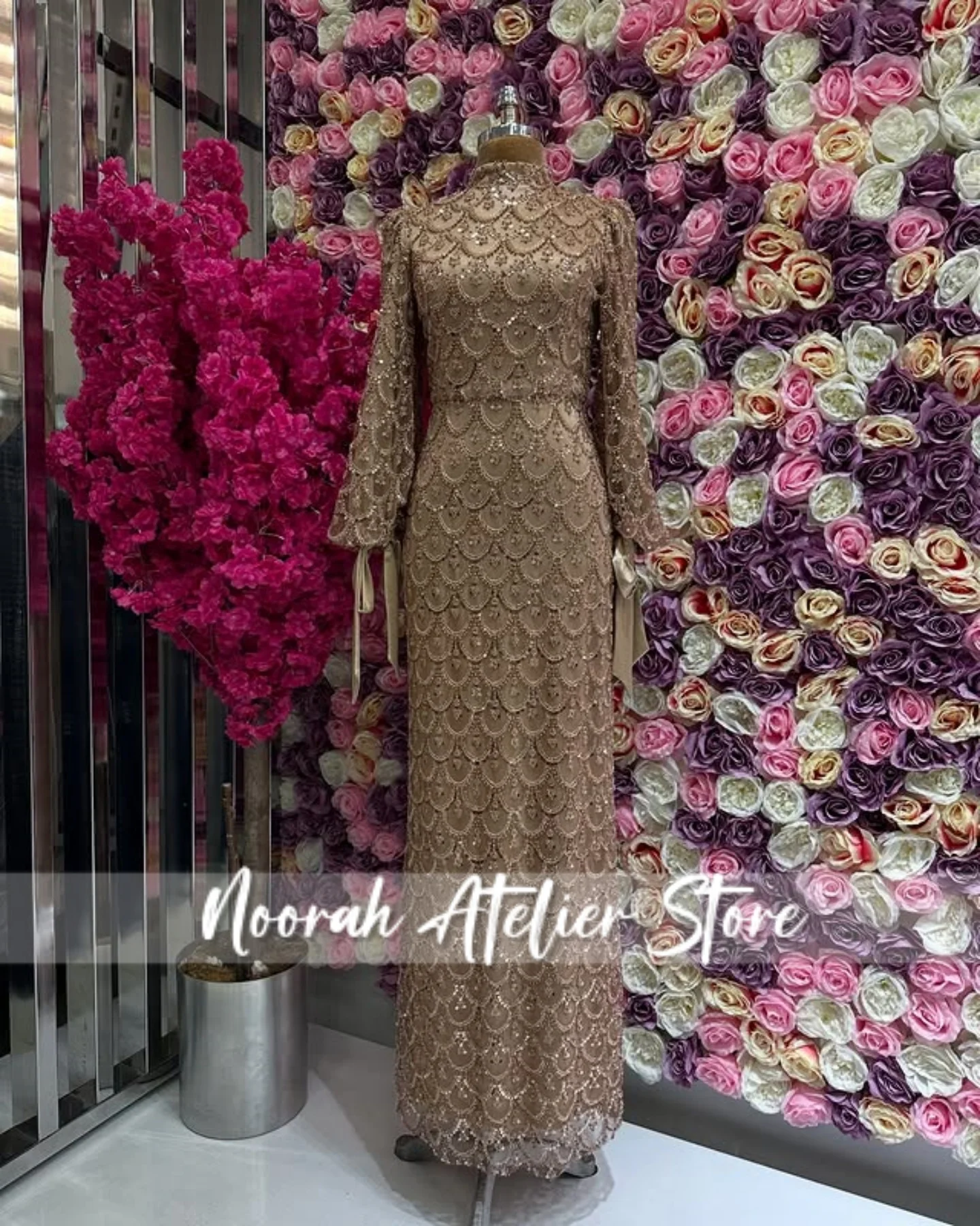 

New Muslim Luxury Champagne Long Sleeves Dubai Evening Dresses 2025 Wedding Gown فساتين سهرة For Special Occasions Customized