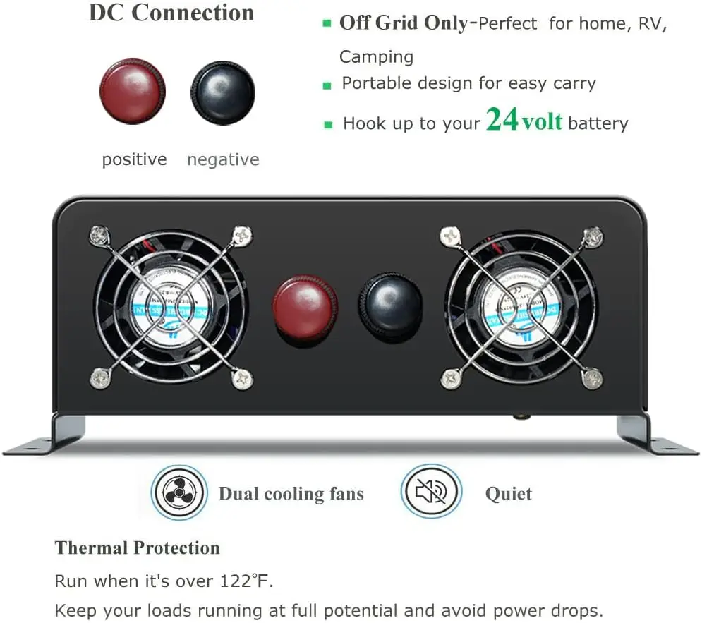 Pure Sine Wave Solar Inverter Power 1500W 12V/24V 120V Solar Panel Battery Converter 36V/48V/72 DC to 100/110V/220V/230V/240V AC