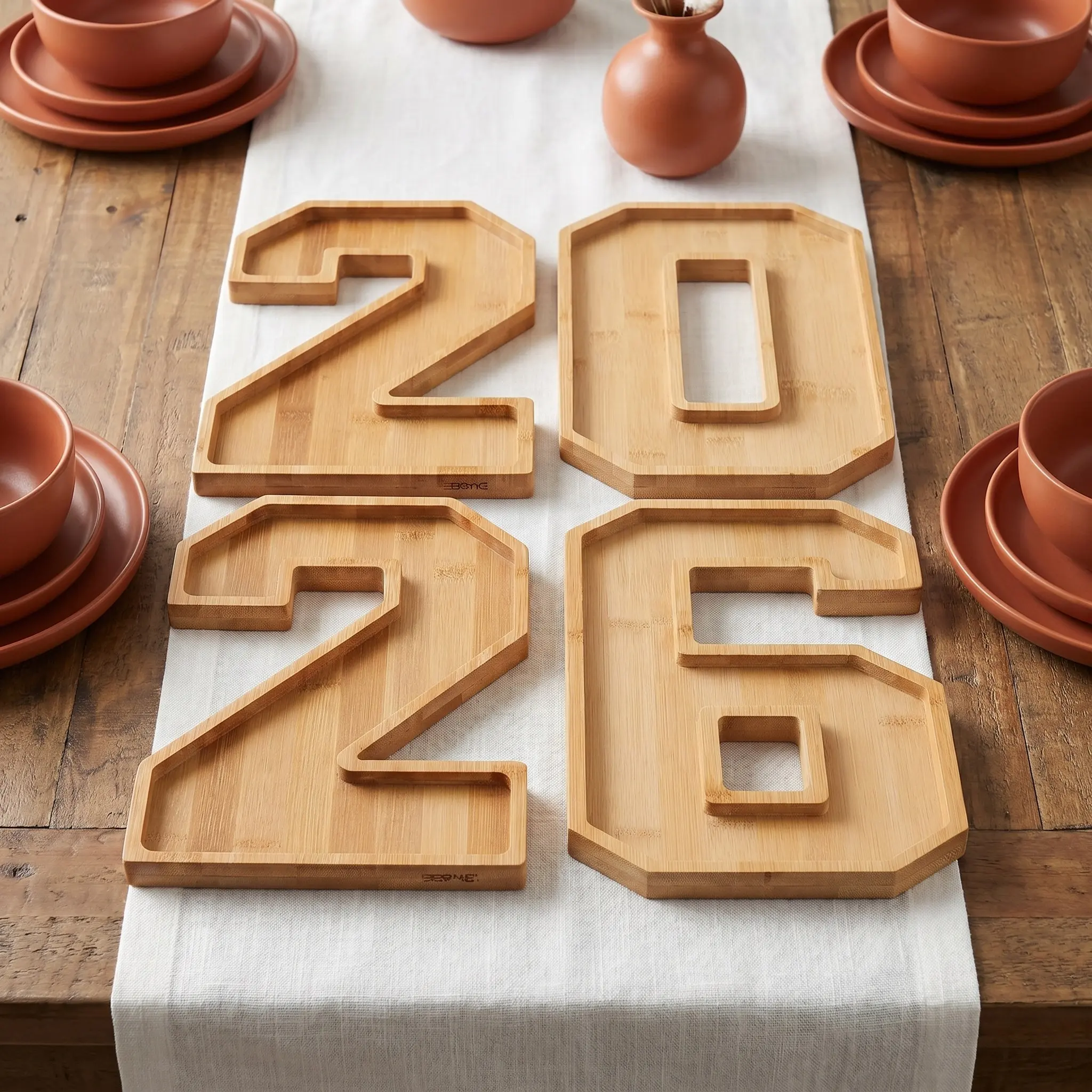 1Set 2026 Number Shape Charcuterie Tray Wooden Fillable Display Fruit Cheese Snack Board for Graduation Party Event