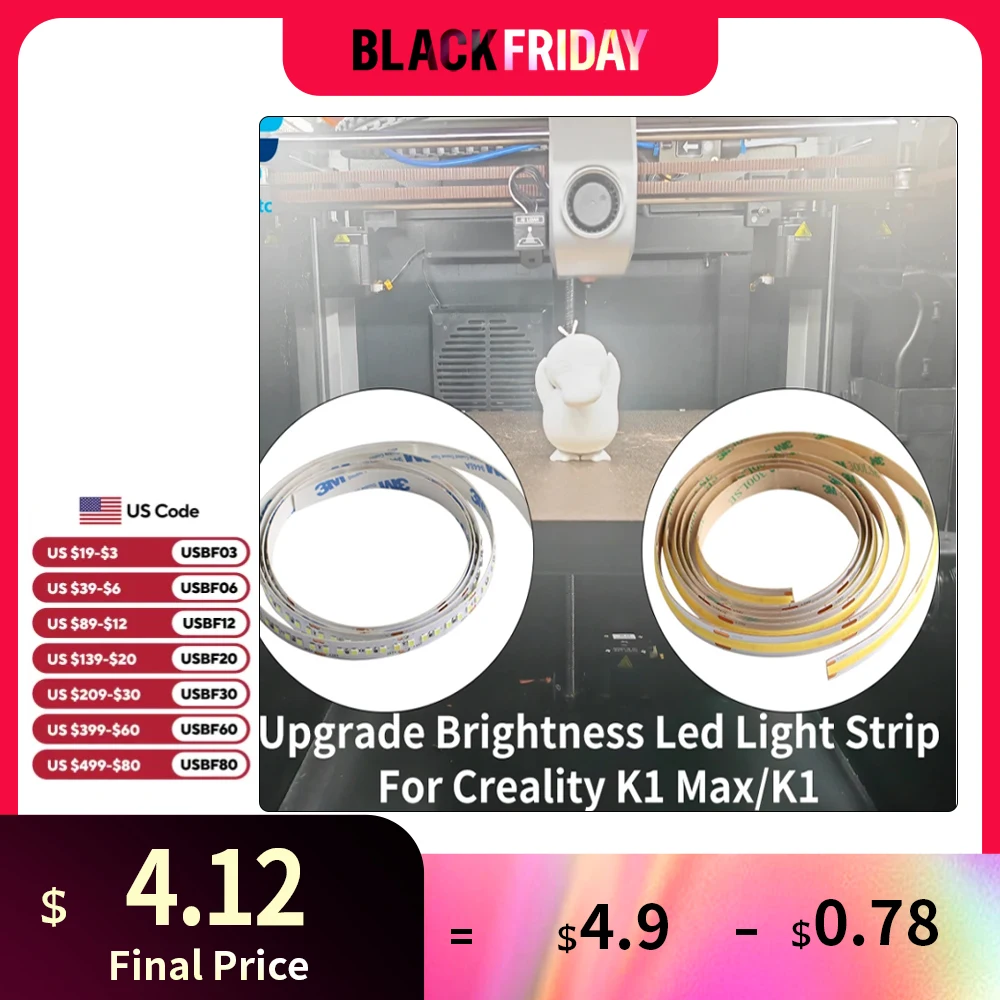 For Creality K1 K1max Upgraded LED Light Strip 24V Lighting Lamp Super Bright Light Bar for K1 K1max 3D Printers