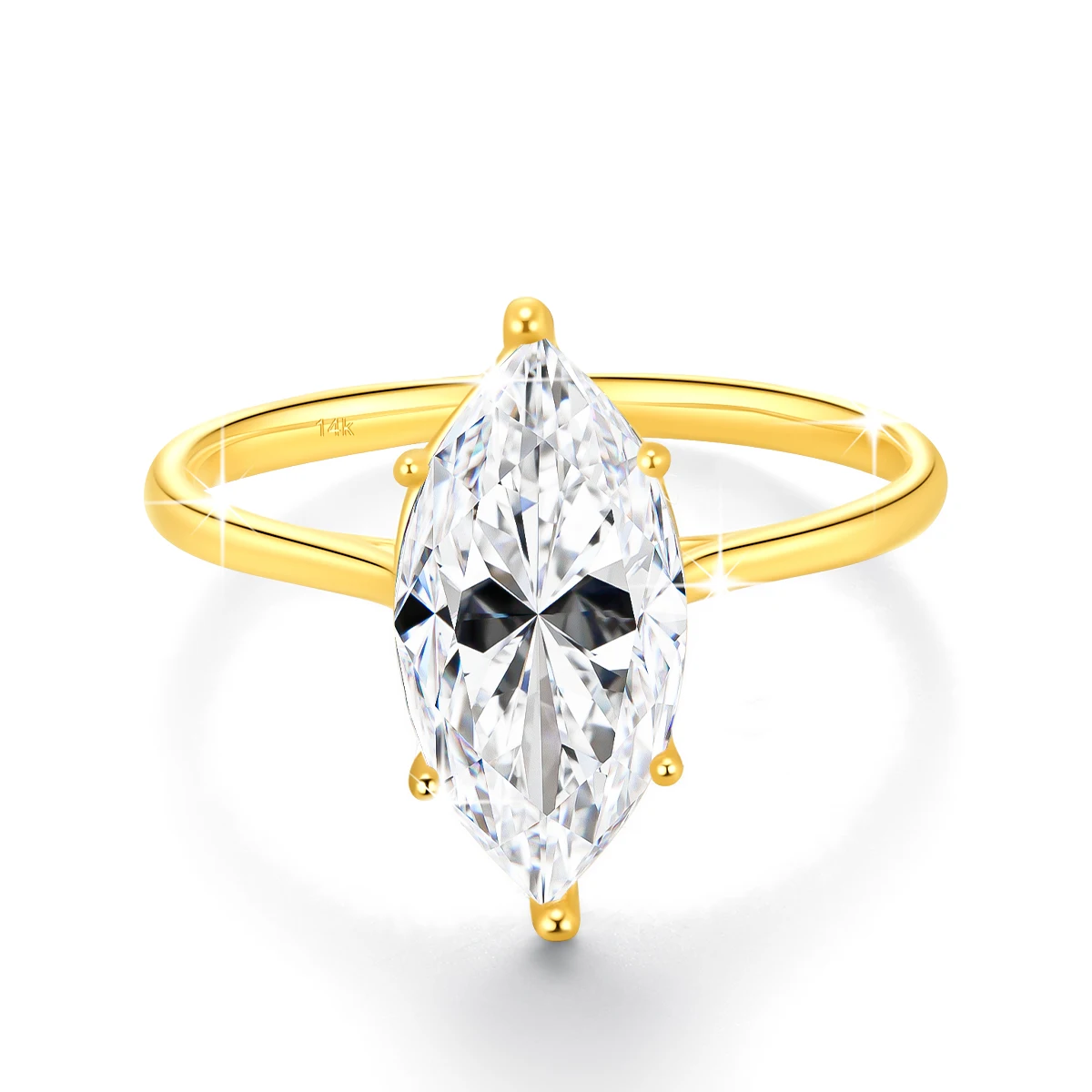 Hollow 14K Gold Engagement Ring 3 Carat Moissanite Diamond Marquise Cut 6-Claw Woman Holiday New Year Gifts Luxury Fine Jewelry