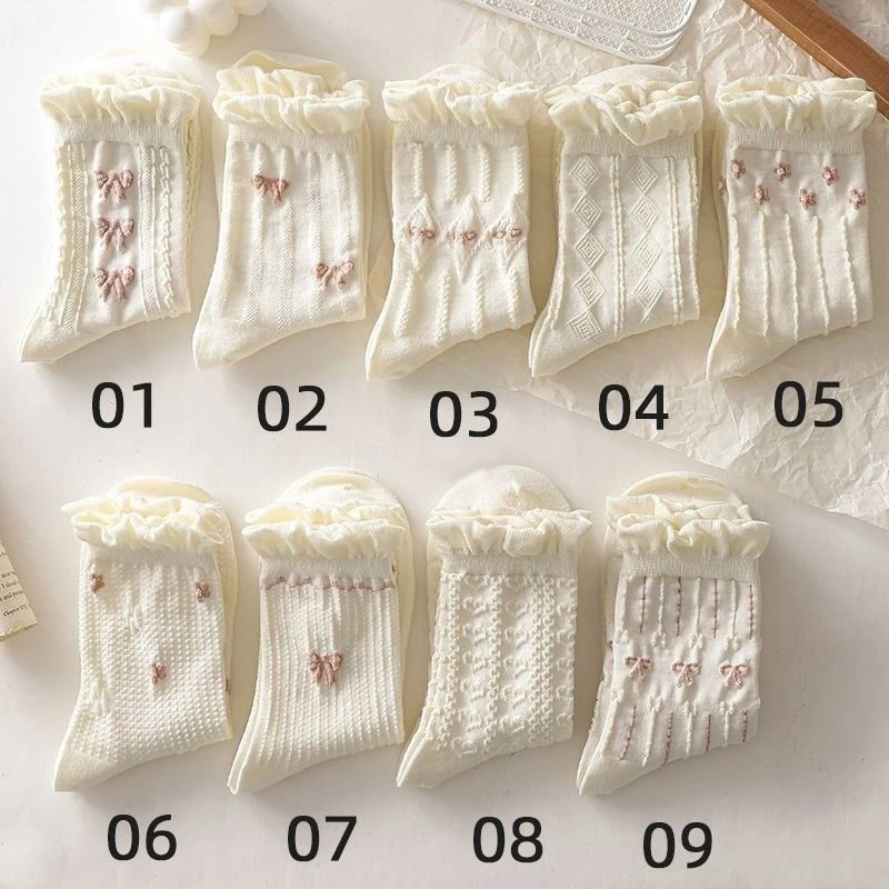 

Простые белые носки, универсальные милые женские носки средней длины с бантом и маленькими цветами, милые хлопковые носки Jk Lolita в стиле Харадзюку для девочек
