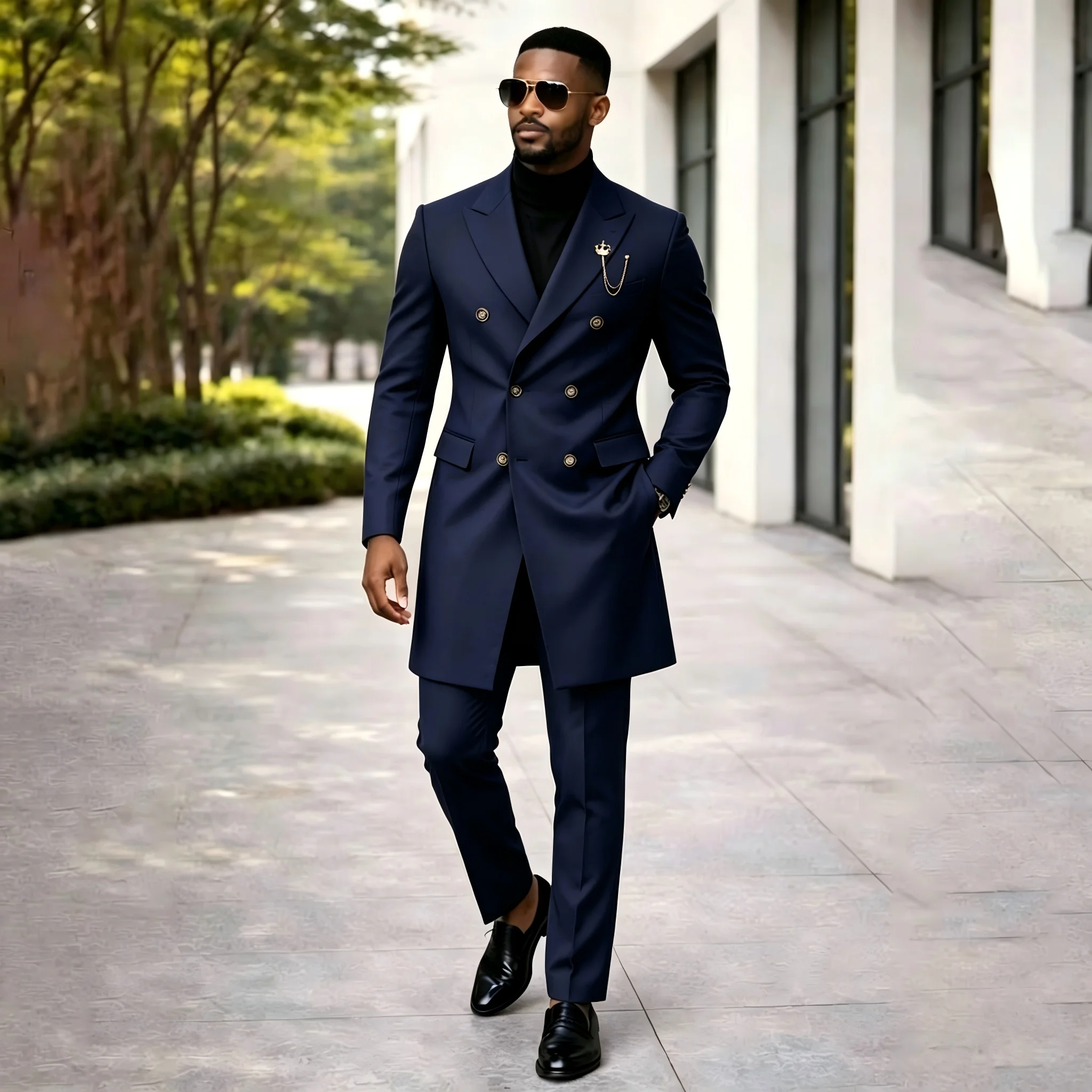 

Double Breasted Wedding Men Suits Navy Blue Long Blazer Pants Slim Fit Tuxedos Groom Prom Tailor-Made Terno Masculino 2026