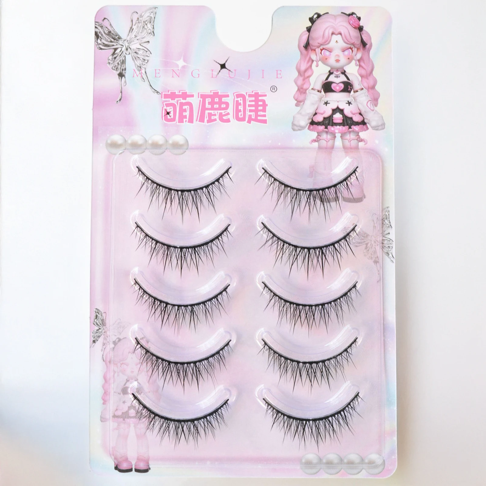 5 Paar falsche Wimpern für Cosplay, Wispy-Wimpernverlängerung, vergrößern Sie Ihre Augen mit hartem Band, natürliches Make-up, Party, Alltag, koreanischer Stil