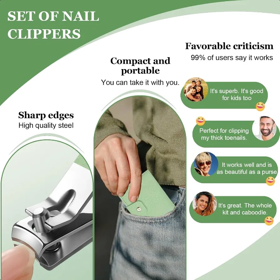 ชุดตัดเล็บสแตนเลสสำหรับเล็บหนา 4 ชิ้น ชุดทำเล็บมือและเล็บเท้าแบบหนา พร้อมที่ตัดเล็บเท้าแบบมุมเฉียง ตะไบเล็บ และที่รัดเล็บหนัง