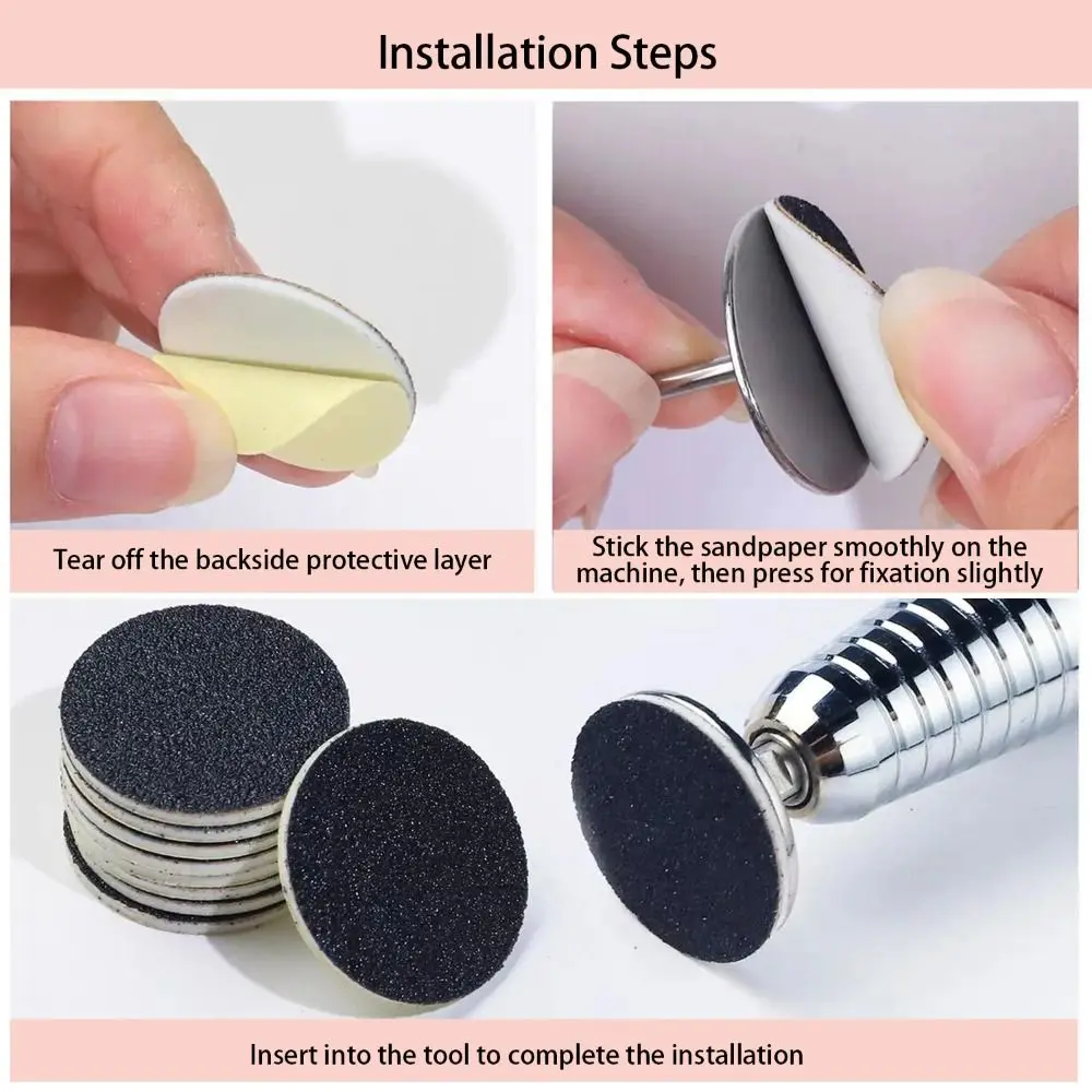 60 unids/caja de eliminación de callos, papel de lija para uñas, herramienta limpiadora de piel muerta, pulido de brocas para uñas, disco de pedicura, limas universales para pies