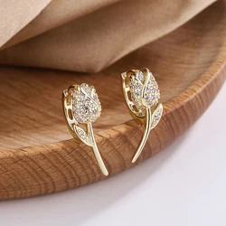 Huitan Korean Style Flower Shaped Hoop Earrings for Women Silver Color/Gold Color Fancy Ear Accessories Trendy Jewelry