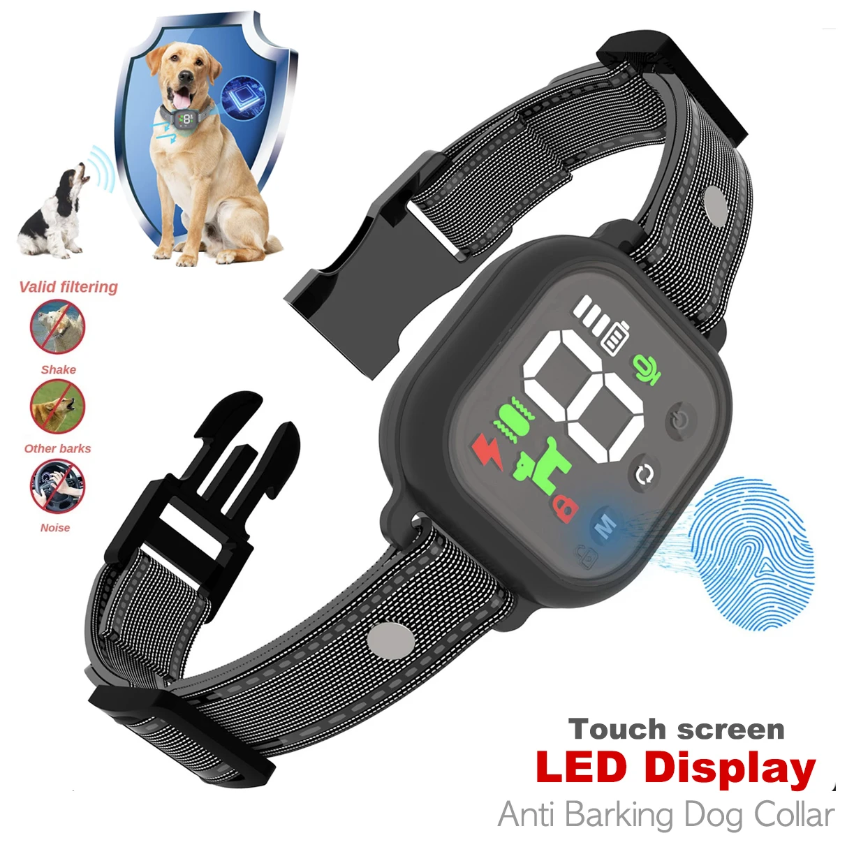 Screen Touch Electric Dog Training Collar Waterproof Auto Anti-bark Collar for Dogs Shock Training Aids and Behavior Dog Collar