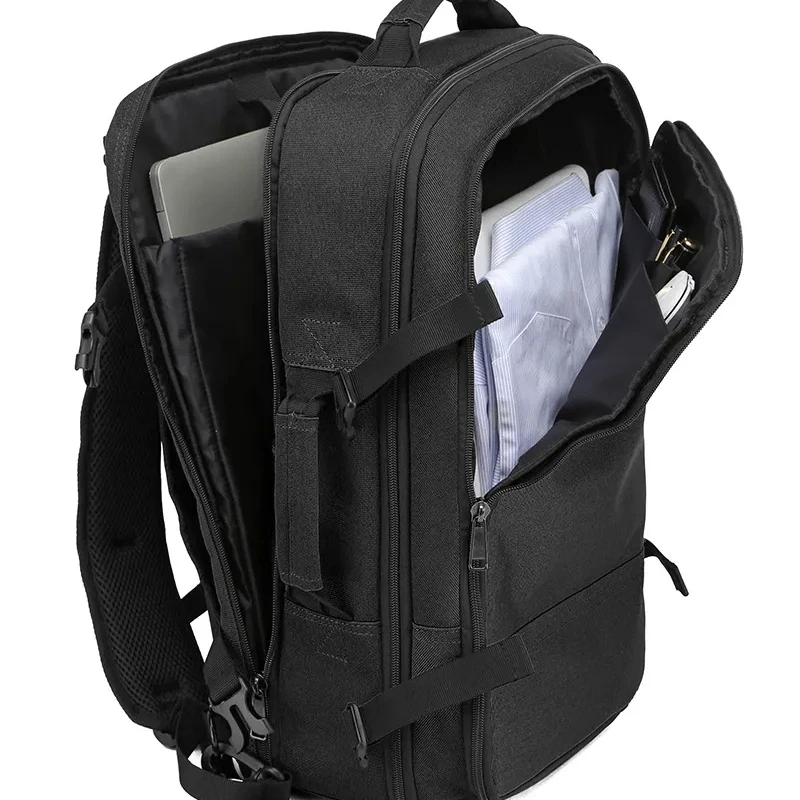 Grande Capacidade Expansível Canvas Laptop Mochila, Male Business Travel Bags, carregamento USB, impermeável, 17.3 ", 40L