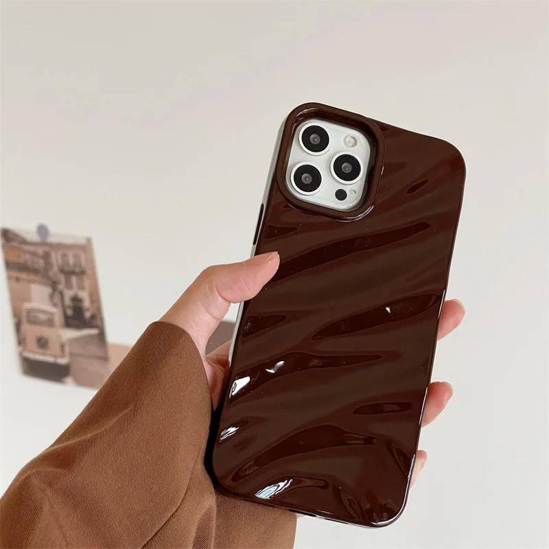 Fashion Ripple Phone Case For iPhone 16 15 13 11 12 14 Pro Max Plus Soft Silicone Wrinkles Cover Candy Color Shockproof Shell