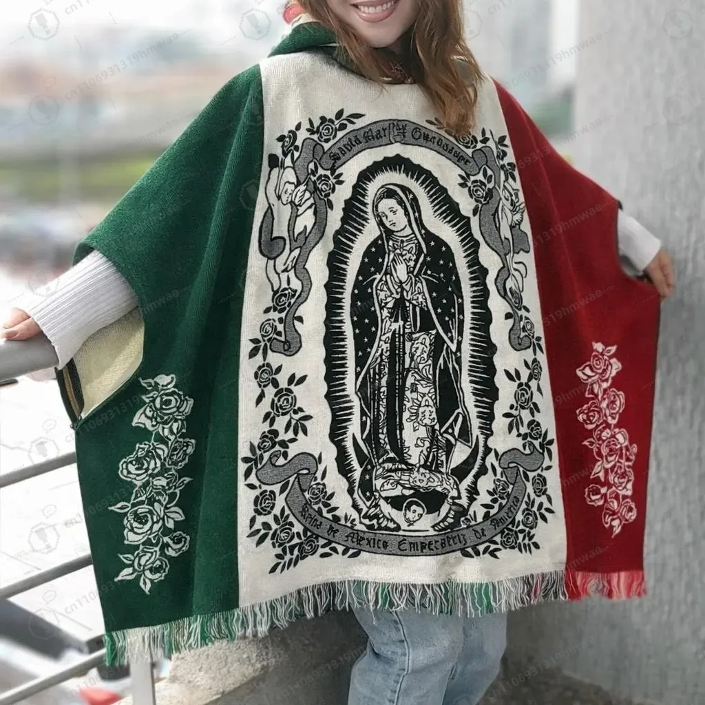 Alpaca Wool Mexican Poncho with Hood,Zarape Gaban Unisex Indigenous Handmade