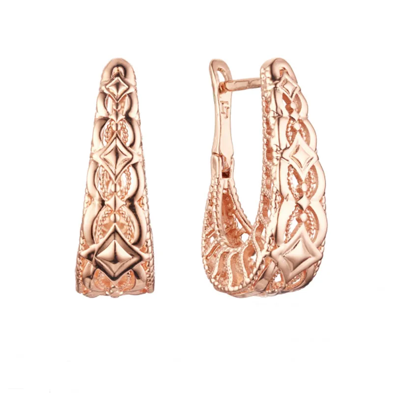 FJ Women U على شكل 585 لون ذهبي وردي مجوهرات الحفلات أقراط متدلية #1