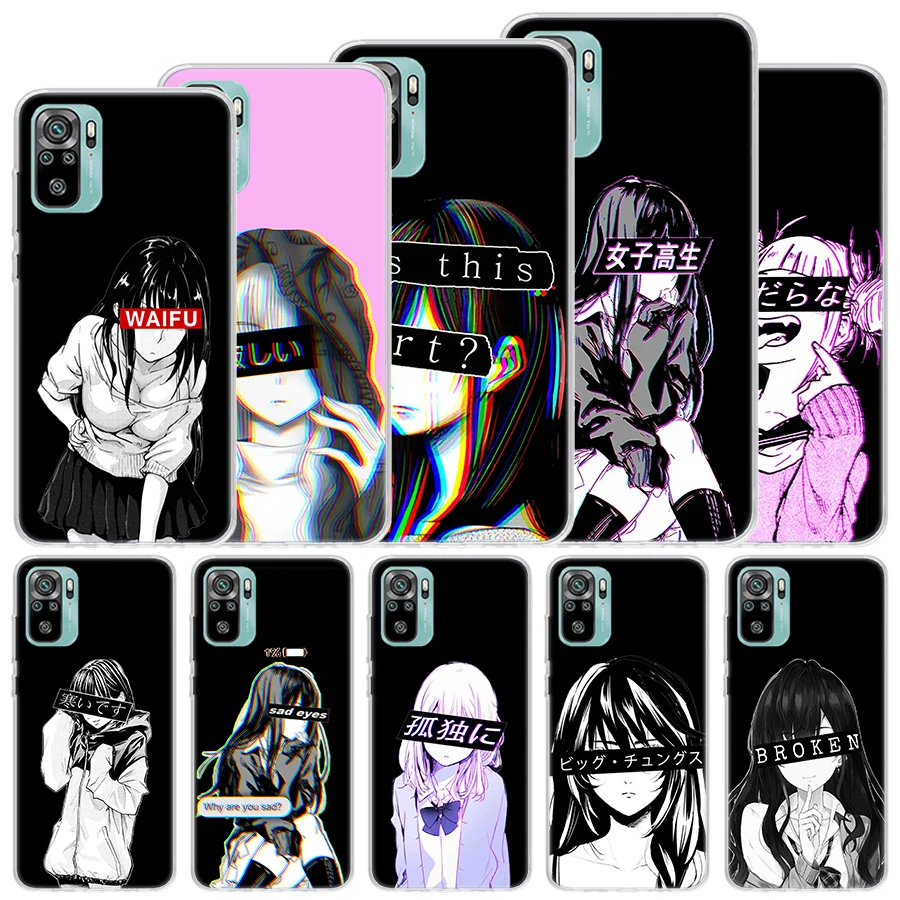 Sad Anime Aesthetic Senpai Soft Case For Xiaomi Redmi Note 13 12S 11S 10S 12 11 10 Phone Cover 11T 11E Pro Plus 9 9S 8 8T Shell 