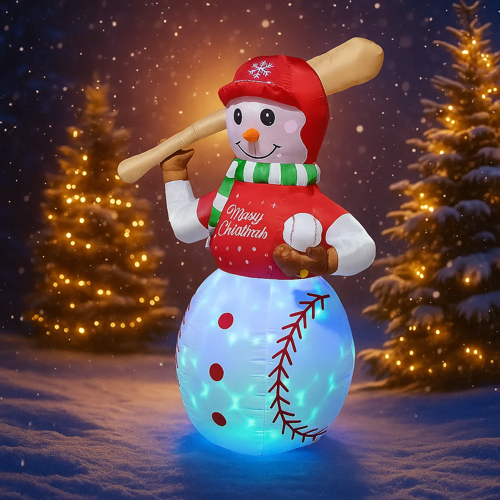 1.8M/6FT Pupazzo di neve da baseball Decorazioni natalizie per la casa Giocattoli gonfiabili con luci a LED Ornamenti natalizi per feste Decorazioni fai da te