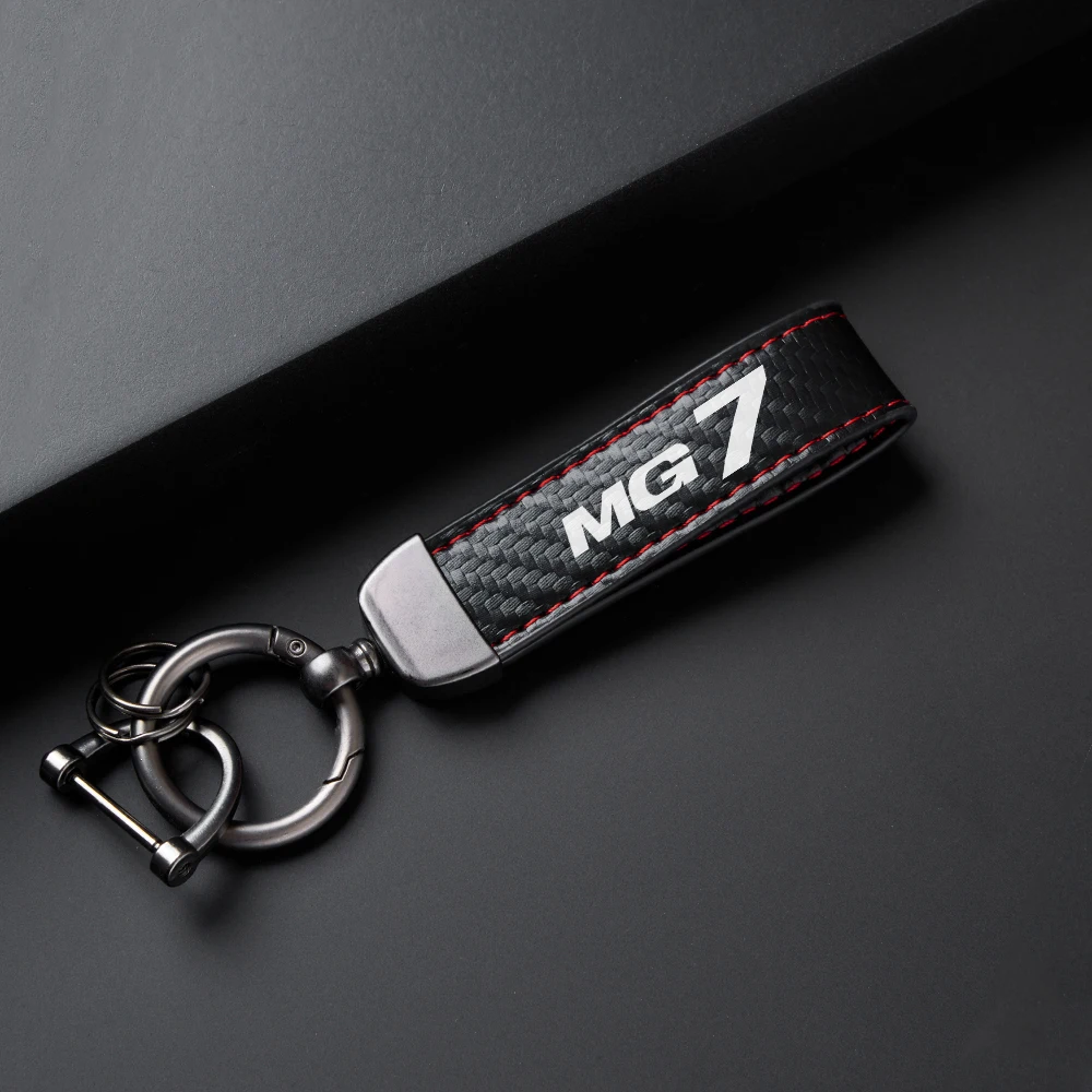 Carbon Fiber Car Keychain Scratch Resistant PU Leather Keyring Auto Styling Accessories For MG ZS HS GT HECTOR MG3 MG5 MG6 MG7