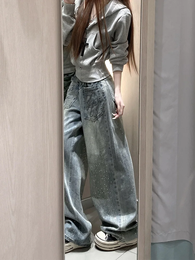 

Американские джинсы с высокой талией и прямыми штанинами, женские, весенние, новые, свободного кроя, утягивающие, из денима, с вышивкой.