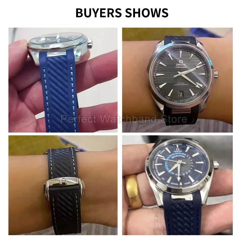 20mm preto azul fivela de aço inoxidável silicone relógio acessório para omega de ville 424 seamaster 300 interface especial pulseira