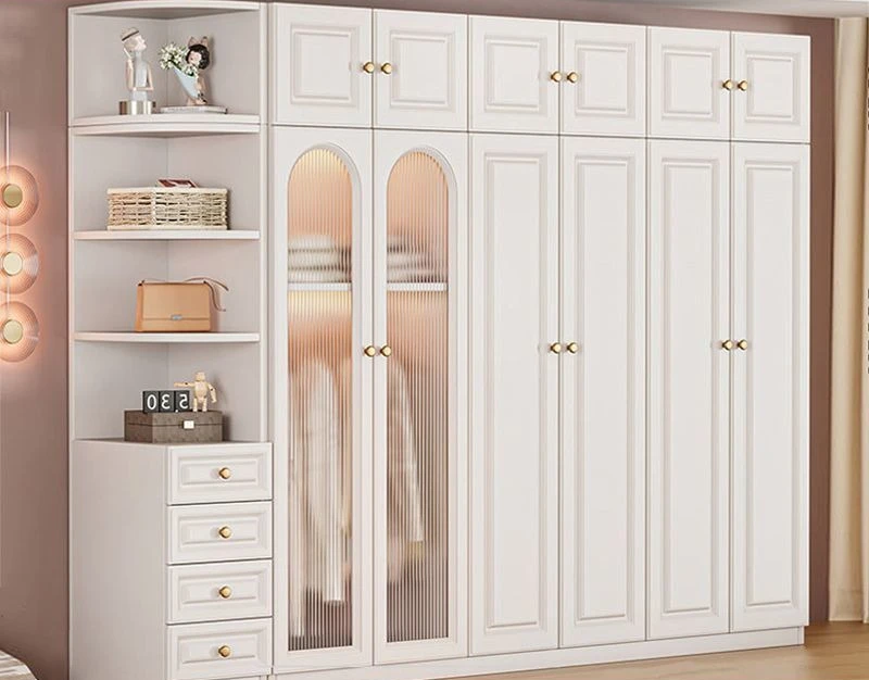 Armario italiano para el hogar, dormitorio, ligero, de lujo, color crema, fácil montaje, almacenamiento