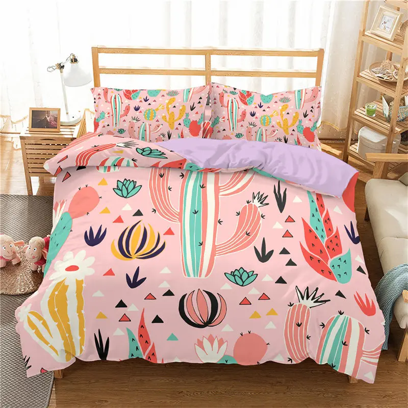 

Cartoon Cactus Duvet Cover Tropical Botany Garden Plants 3D Print Bedding Set Succulents Pillowcase Microfiber Comforter Cover