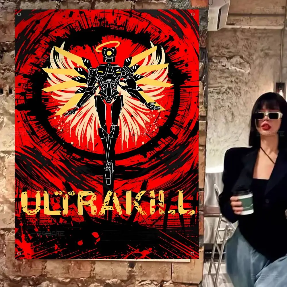 Popular Game U-Ultrakill Banner Art Printing Japanese Wall Flag Anime Wall Hanging Home Decor